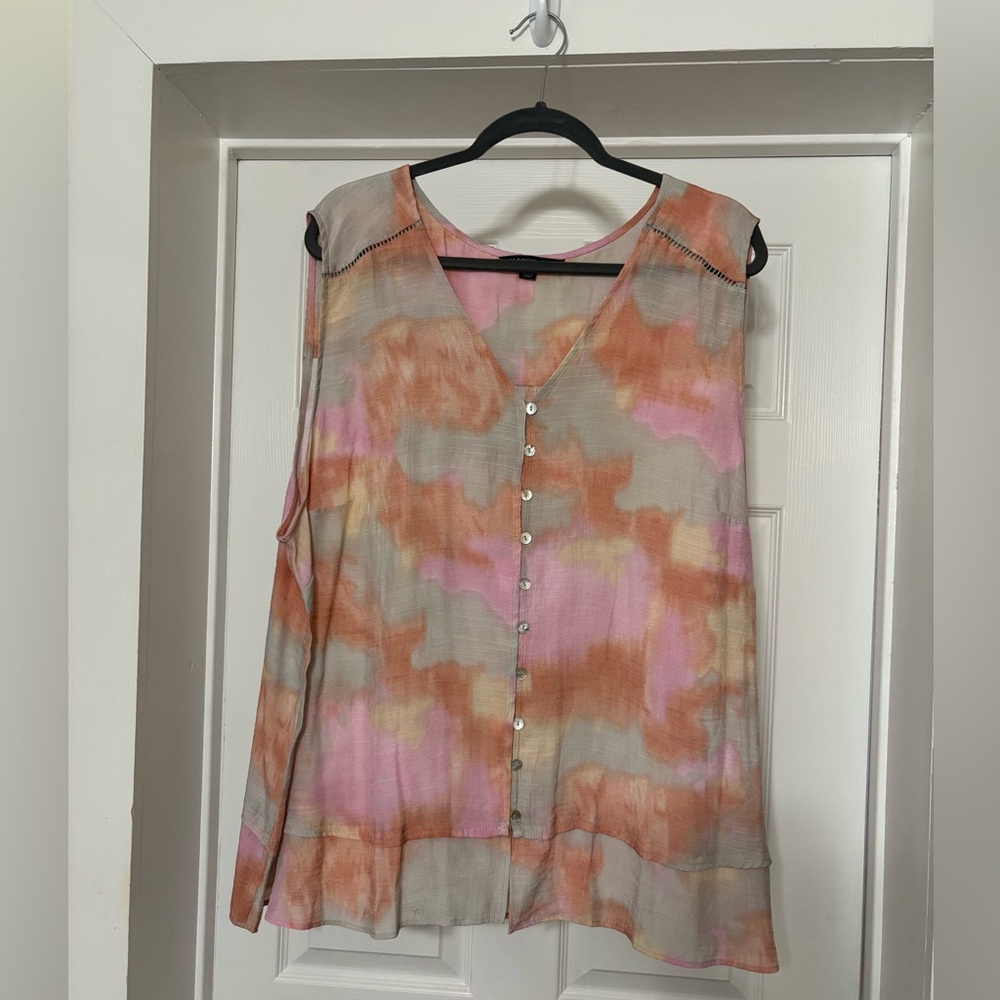 EUC Zac & Rachel Woman Sleeveless Top/Tunic 3X. Gray, Pink, Peach/Coral.